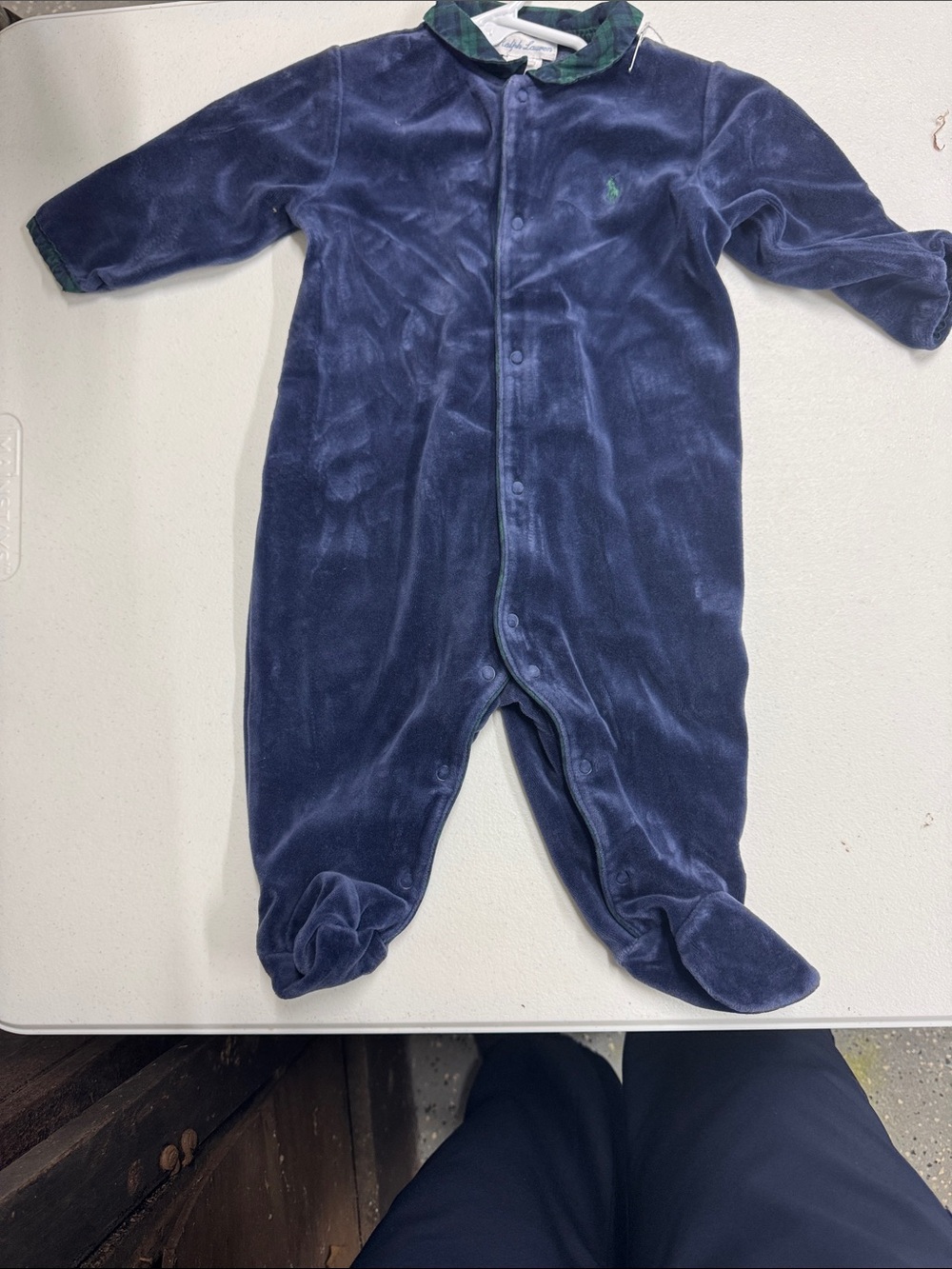 Polo by Ralph Lauren Navy Velour Baby One-Piece Footed Sleeper